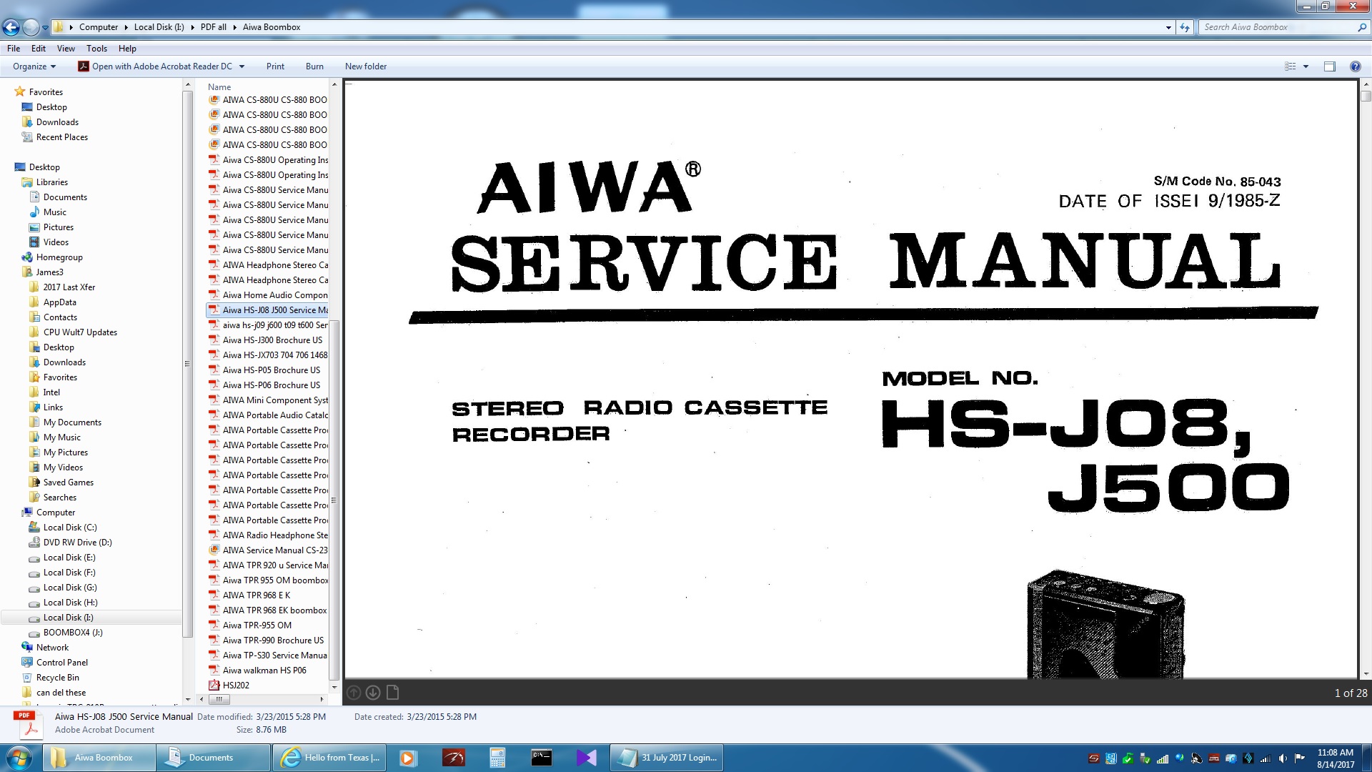 Aiwa Service Screenshot manual HS-j08 stereo radio cassettte recorder 14 August 2017.jpg