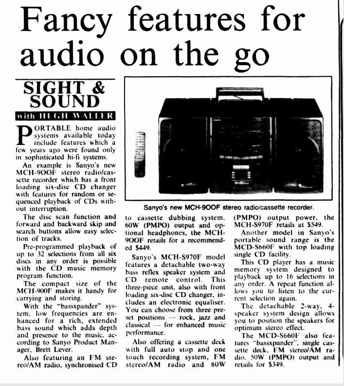 HOME ENTERTAINMENT - Fancy features for audio on the go SIGHT SOUND - The Canberra Times 1994.png