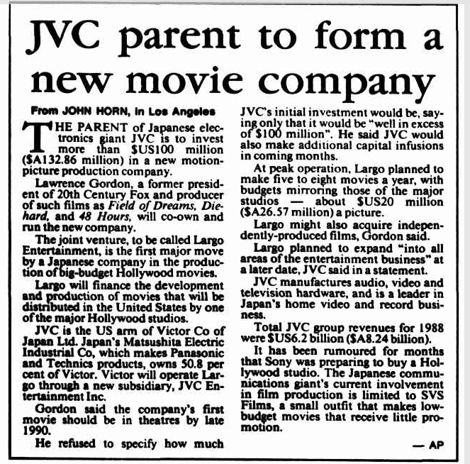 JVC parent to form a new movie company - The Canberra Times 24 Aug 1989.png