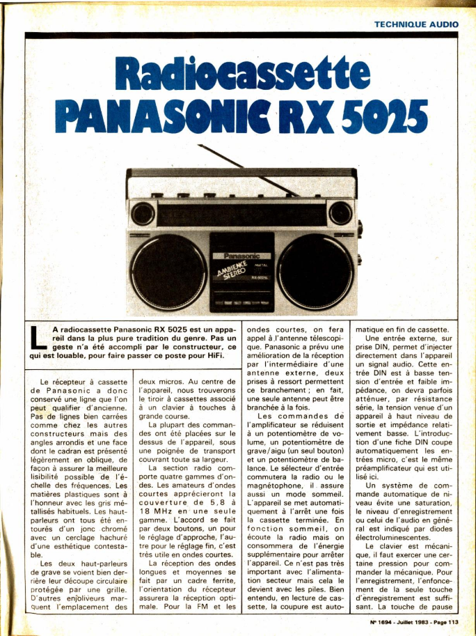 Panasonic RX 5025 Le Haut Parleur N 1694 1983 07 1.png