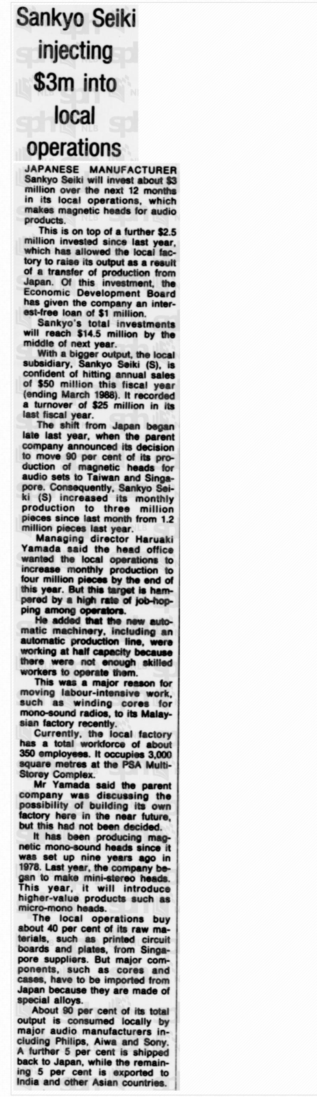 Sankyo Seiki injecting $3m into local operations BizTimes 1987.png