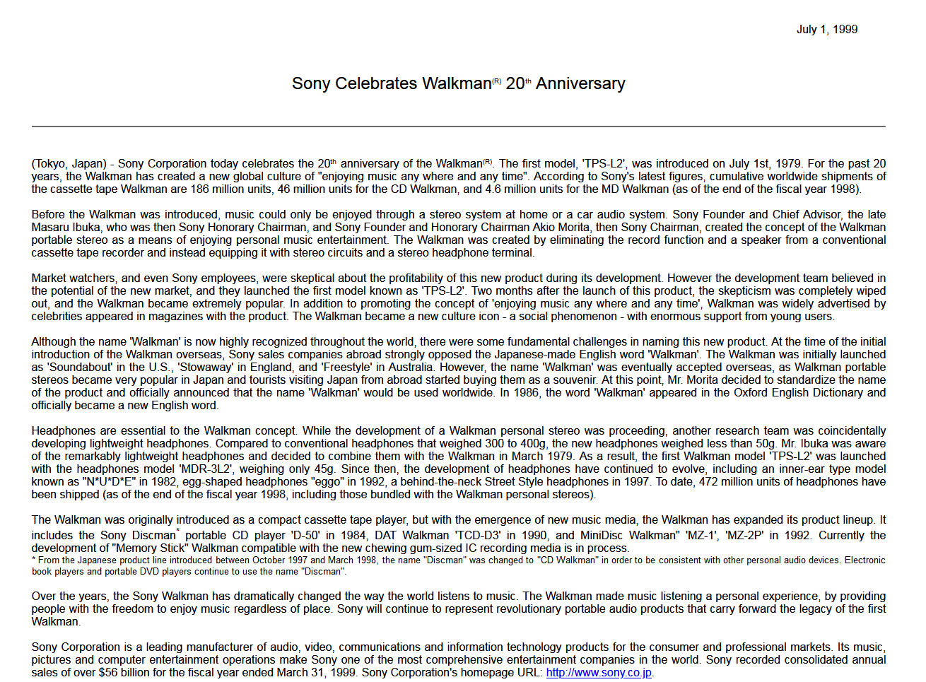 Sony Global - Press Release - Sony Celebrates Walkman(R) 20th Anniversary 1.png