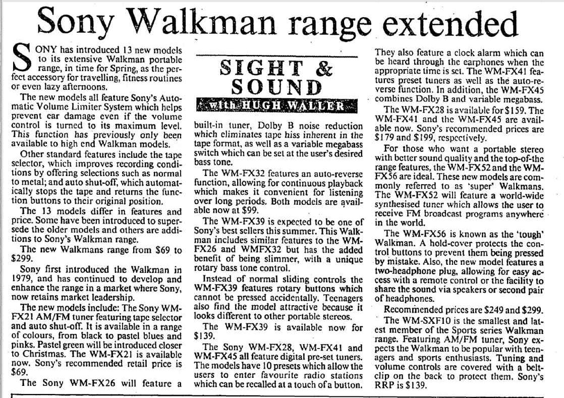 Sony Walkman range extended - SIGHT SOUND - The Canberra Times (ACT 1926 - 1995) - 30 Aug 1993.png