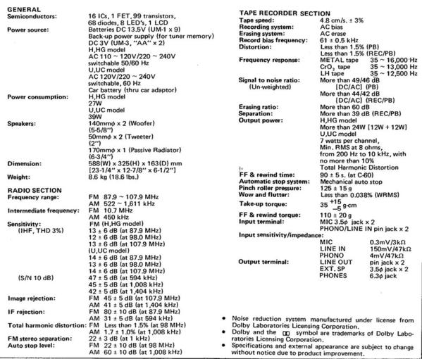 AiwaCS880_Specs